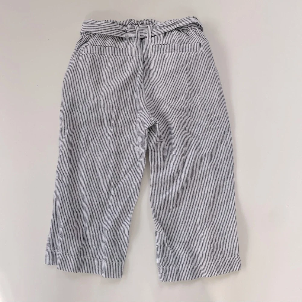 GAP Kids Girls White Gray Striped Linen Blend Paper Bag Cropped Pants MEDIUM